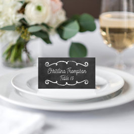 Cartão De Mesa Preto Casamento Rustic Script Chalkboard