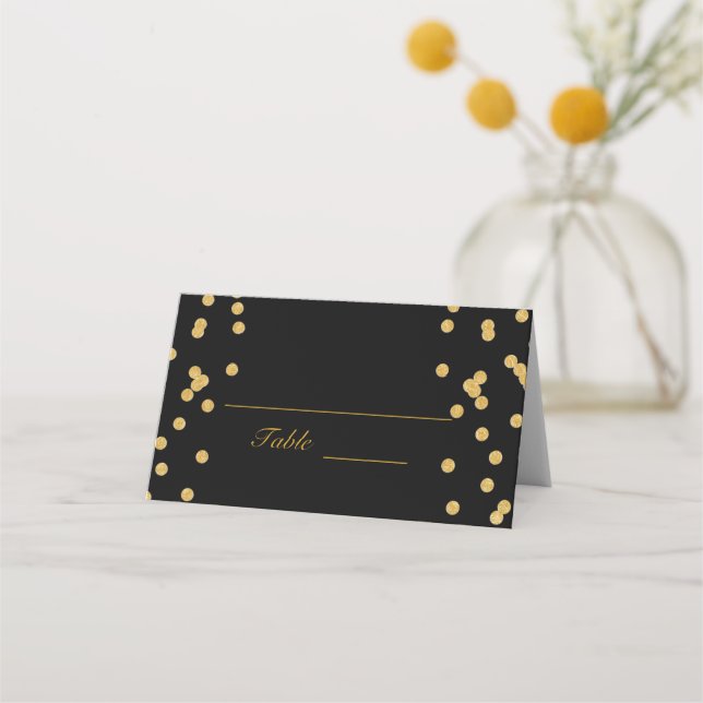 Cartão De Mesa Preto com Confetti Dourado (Frente)