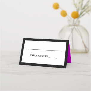 Cartão De Mesa Preto elegante, branco e cor-de-rosa magenta