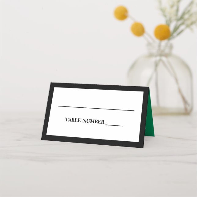 Cartão De Mesa Preto Elegante, Branco e Verde Shamrock (Frente)