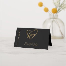 Cartão De Mesa Preto Elegante Negro Brilhante Casamento Cardíaco 