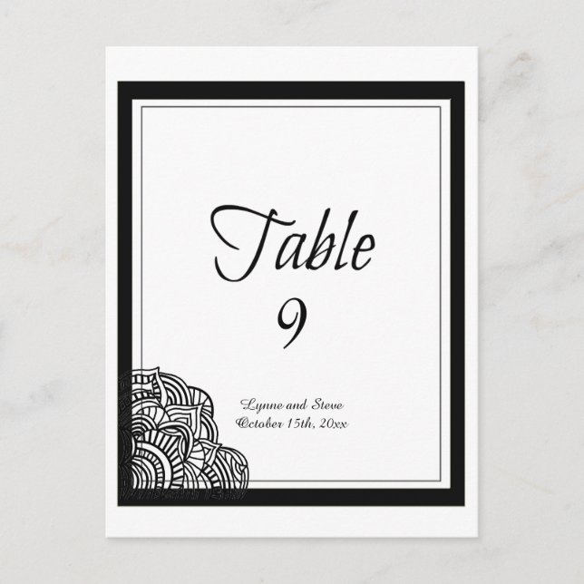 Cartão de Mesa Preto Medalhão de Borda Negra (Frente)