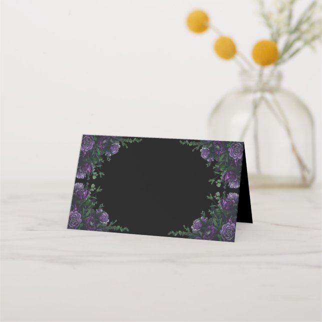 Cartão De Mesa Preto Púrpura Floral Elegante Gótico (Frente)