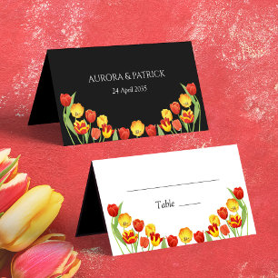 Cartão De Mesa Primavera Boho Tulipas Coloridas Florais Dobradas