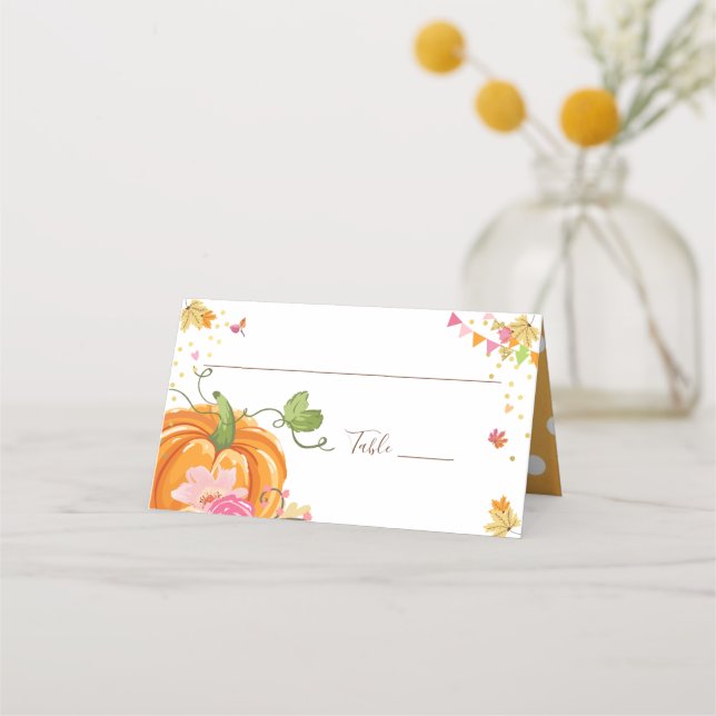 Cartão De Mesa Pumpkin Place Card outono outono Chá Aniversário (Frente)