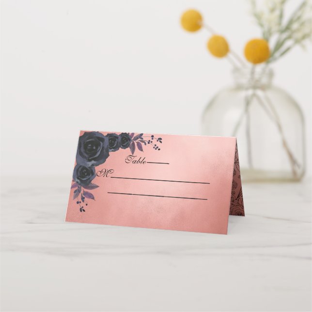 Cartão De Mesa Puro do Monograma Floral de Outono Escuro (Frente)