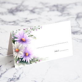 Cartão De Mesa Purple and White Daisies Wedding Place Card