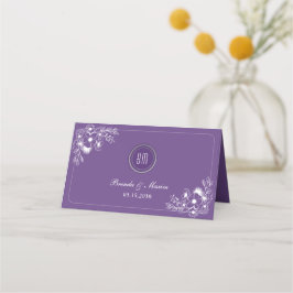 Cartão De Mesa Purple Floral Monogram Wedding