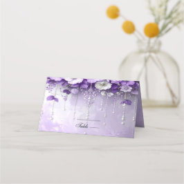 Cartão De Mesa Purple Flowers with Dangling Pearls Place Card