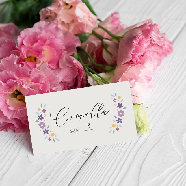 Cartão De Mesa Purple Sweet Floral Baby Shower Folded Place Card (Criador carregado)