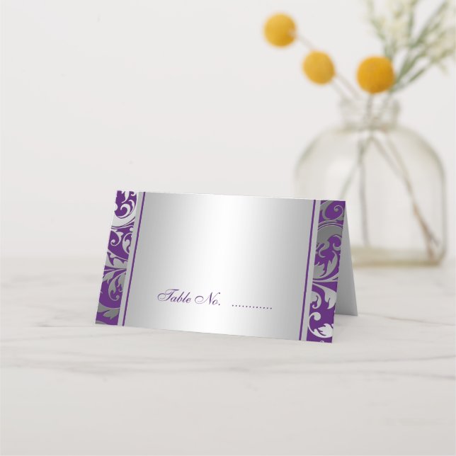 Cartão De Mesa Púrpura e peluche sujeira, casamentos dobrados (Frente)