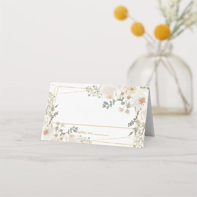 Cartão De Mesa Quinceanera Sweet 16 Birthday White Ivory Flowers (Frente)