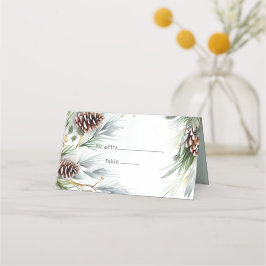 Cartão De Mesa Ramificações do pinheiro de casamento no inverno C