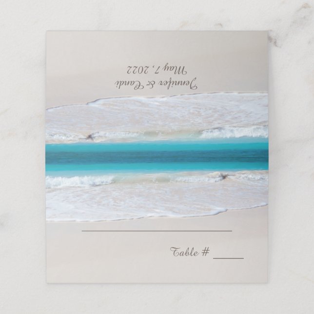 Cartão De Mesa Recepção de Casamento de Praia Branca (Exterior/Desdobrado)