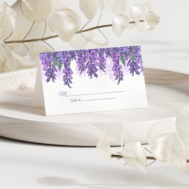 Cartão De Mesa Recepção de Casamento Floral com Wisteria Roxa (Criador carregado)