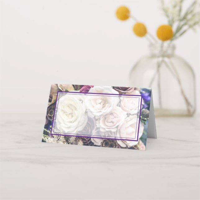 Cartão De Mesa Recepção de casamento Floral Púrpura Elegante (Frente)