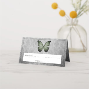 Cartão De Mesa Recepção de Damasco de Borboleta Verde