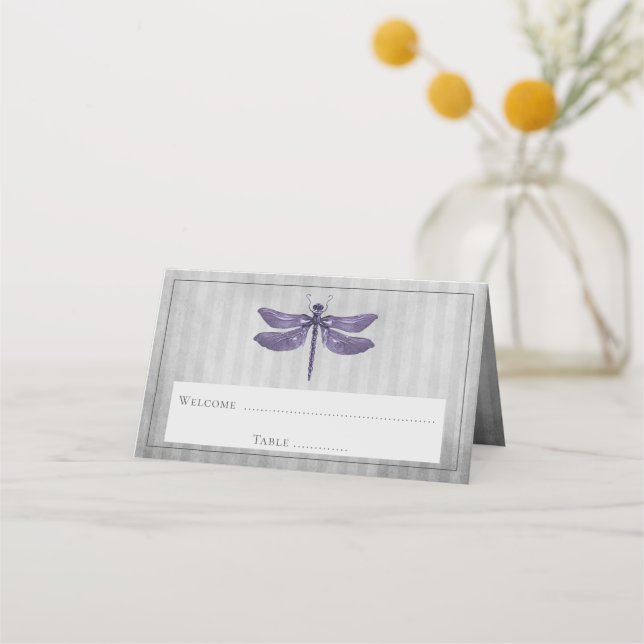 Cartão De Mesa Recepção de Dragonfly Roxa (Frente)