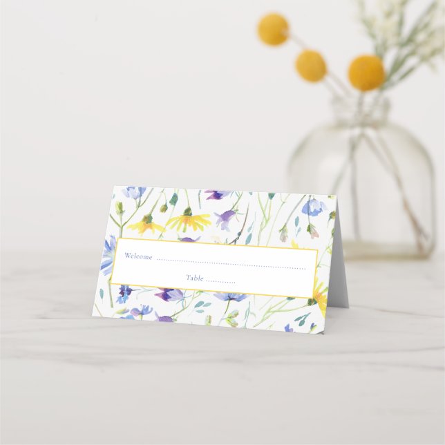 Cartão De Mesa Recepção de Flores Selvagens com Cores Aquáticas (Frente)