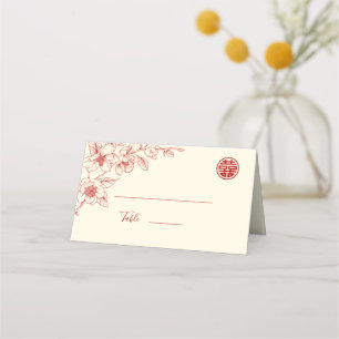 Cartão De Mesa Red Cream Floral Casamento chinês