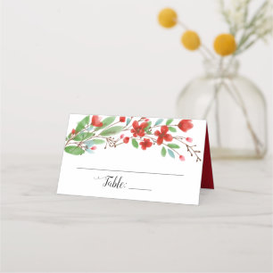 Cartão De Mesa Red Watercolor Blossoms Casamento Elegante