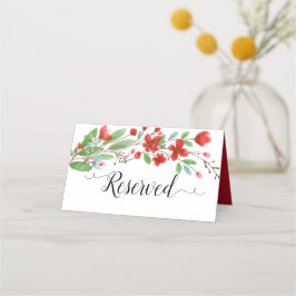 Cartão De Mesa Red Watercolor Blossoms Elegant Wedding Reservado