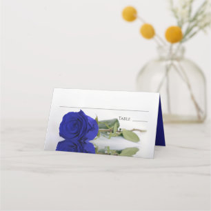 Cartão De Mesa Refletindo Escrita de Casamento de Rosa Azul Real