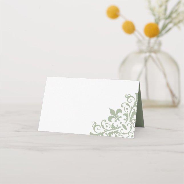 Cartão De Mesa Regência Francesa Elegante Casamento Verde Fleur d (Frente)