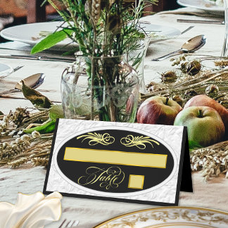 Cartão De Mesa Relevo Falso, Caligrafia - Preto/Dourado