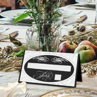 Cartão De Mesa Relevo Falso, Caligrafia - Preto/Prata