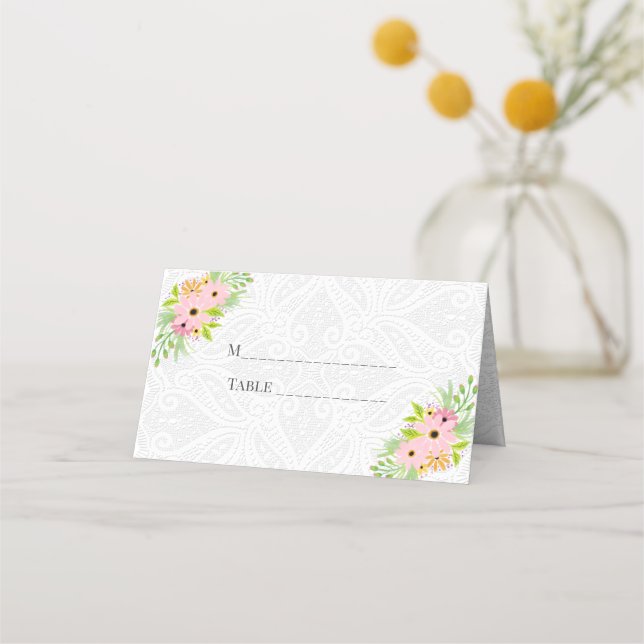 Cartão De Mesa rendas e flores (Frente)