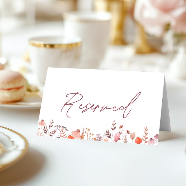 Cartão De Mesa Reserva de Casamento Rústico Boho Chic com Flores  (Criador carregado)