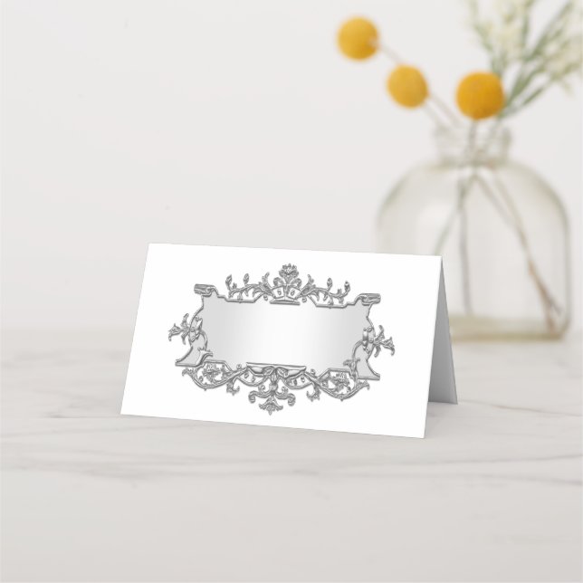Cartão De Mesa Rico Faux Silver Filigree Olhe Escolher Placa de L (Frente)