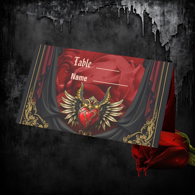 Cartão De Mesa Romance Gótico, o coração da paixão. (Criador carregado)