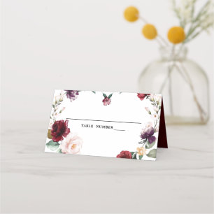 Cartão De Mesa Romântica Aquarela Borgonha Vermelha Rosa Floral