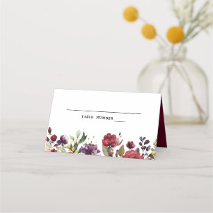 Cartão De Mesa Romântica Aquarela Borgonha Vermelha Rosa Floral