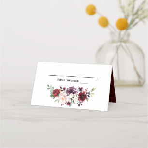 Cartão De Mesa Romântica Aquarela Borgonha Vermelha Rosa Floral