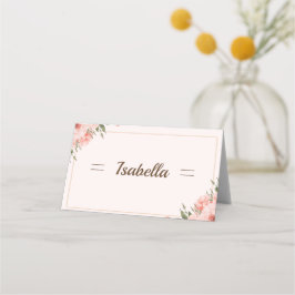 Cartão De Mesa Rosa de Blush Elegante e Placa de Lugar Dobrada Ve