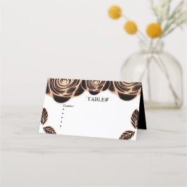 Cartão De Mesa Rosa de bronze com folhas em preto personalizável