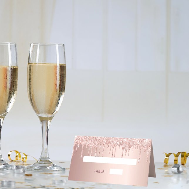 Cartão De Mesa Rosa dourado gotas pinceladas briga balões de aniv (Criador carregado)