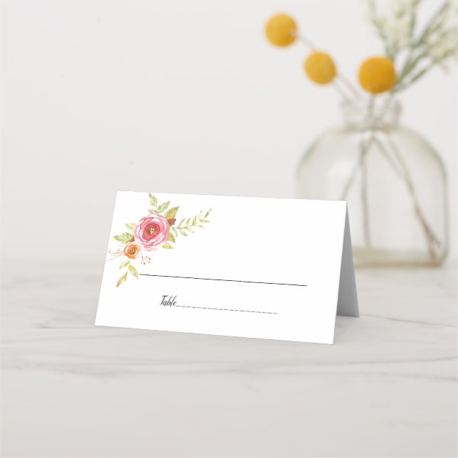 Cartão De Mesa Rosa Watercolor Floral Wedding (Frente)