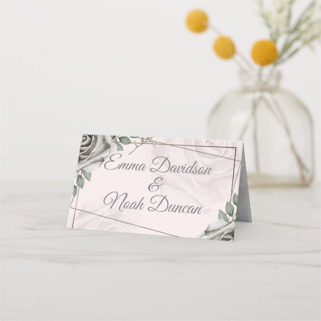 Cartão De Mesa Rosas Brancas Russas Mesa de Casamento N.º Placa d (Frente)