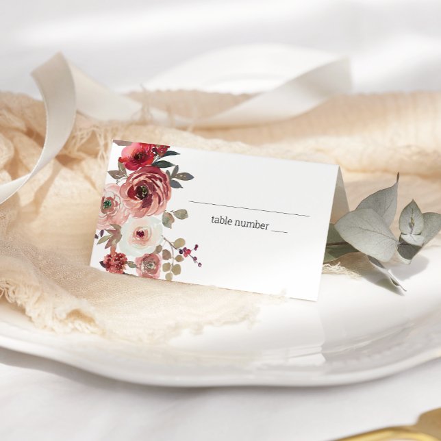 Cartão De Mesa Rosas Florais Vermelho Rubor Casamento (Criador carregado)