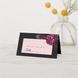 Cartão De Mesa Rosas Pintadas à Mão Flores Escuras Casamento