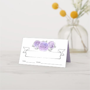Cartão De Mesa Rosas Prateadas e Lilás Elegantes