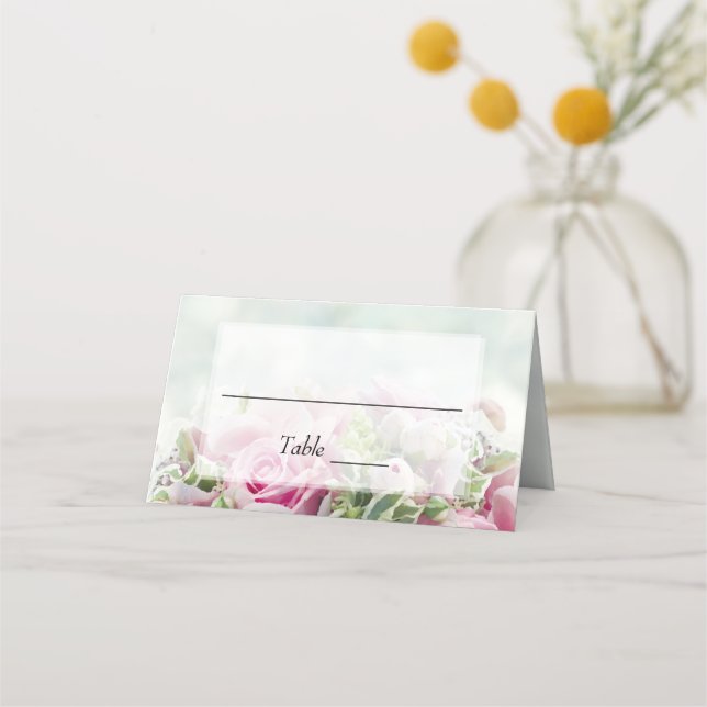 Cartão De Mesa Rosas Rosa Elegantes e Casamento Teal de Buds Peon (Frente)