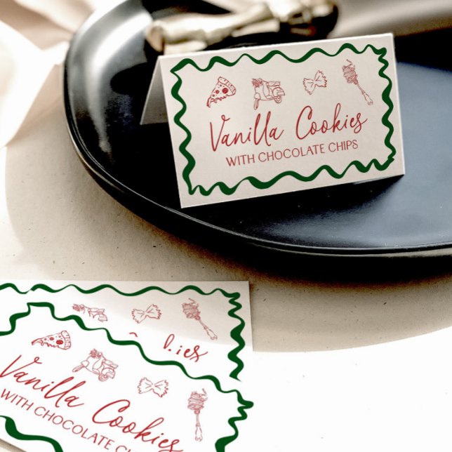 Cartão De Mesa Rótulo de Comida de Buffet de Pizza Italiana (Buffet Food Label Cards with Italian theme)