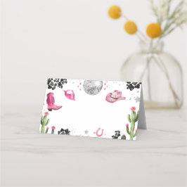 Cartão De Mesa Rótulo de Comida de Vaca Disco Rosa