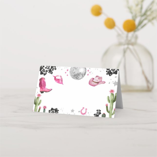 Cartão De Mesa Rótulo de Comida de Vaca Disco Rosa (Frente)