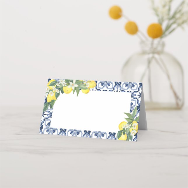 Cartão De Mesa Rótulo de comida em branco limão mediterrâneo ou (Frente)